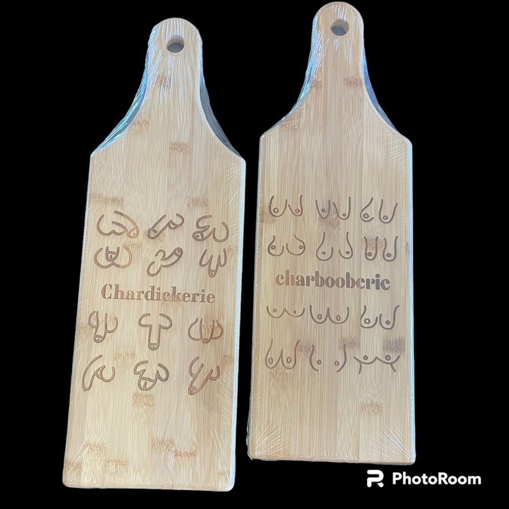 Charcuterie Boards set/2 CHARBOOBERIE AND CHARDICKERIE Bamboo. Boob Penis Dick